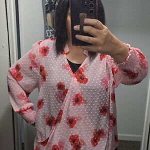 Bobeau Pink Floral Blouse